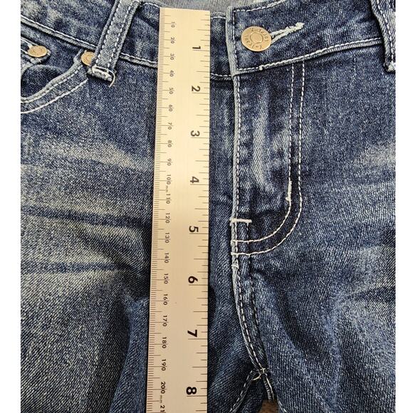 Y-Jeans Womens 11 Juniors Blue Low Rise Skinny Leg Faded Stretch Rhinestones - Picture 8 of 11